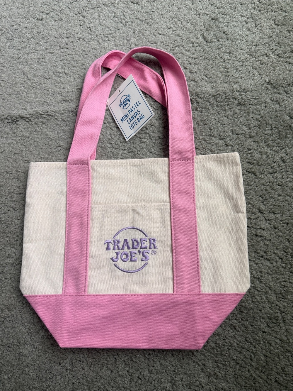Trader Joe's Pink and Cream Mini Canvas Tote Bag